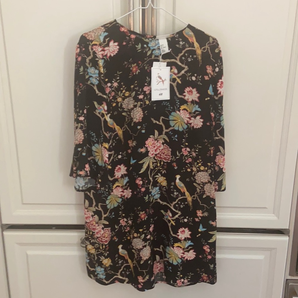 GP & J Baker/ H&M black dress with birds size 6